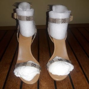Gucci Canvas Ankle Strap Heel Sandal New!
